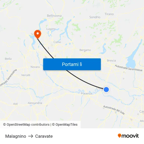 Malagnino to Caravate map