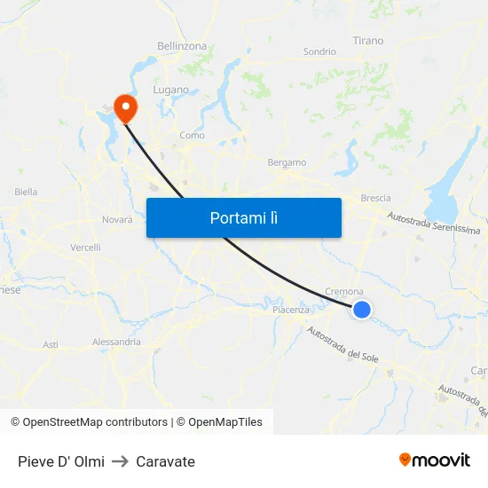 Pieve D' Olmi to Caravate map