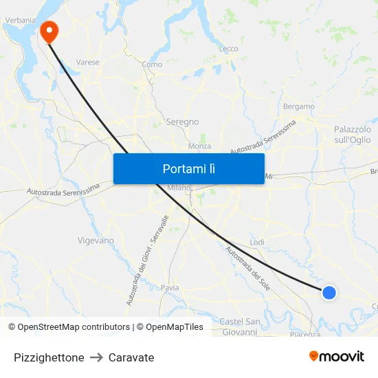 Pizzighettone to Caravate map