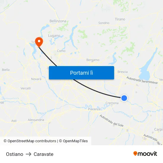 Ostiano to Caravate map