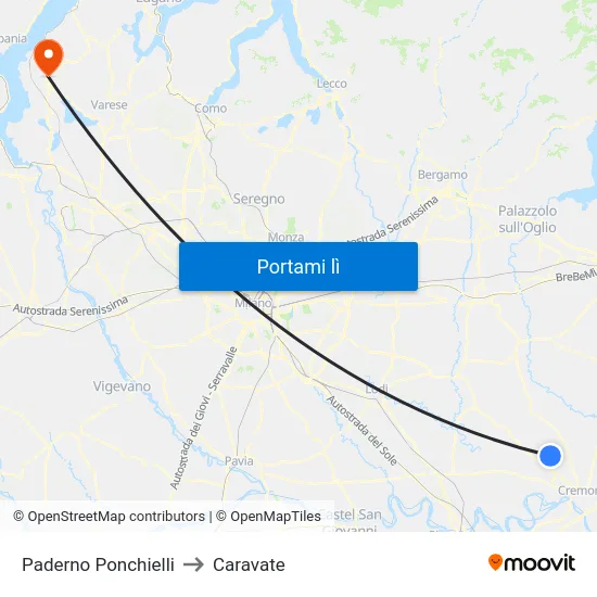 Paderno Ponchielli to Caravate map