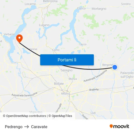 Pedrengo to Caravate map