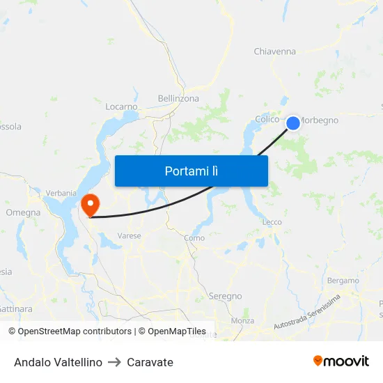 Andalo Valtellino to Caravate map