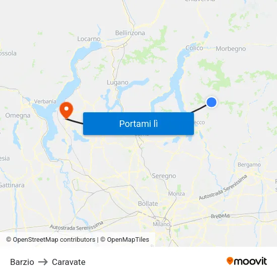 Barzio to Caravate map