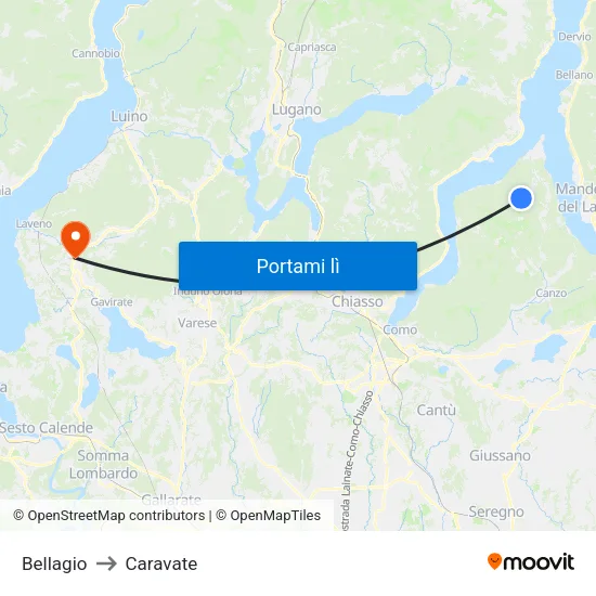 Bellagio to Caravate map