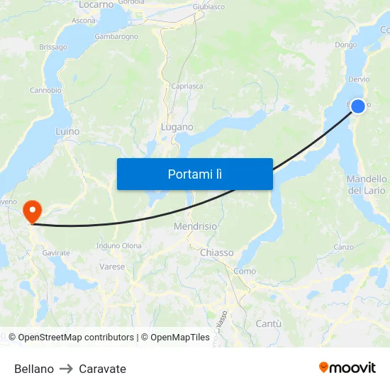 Bellano to Caravate map