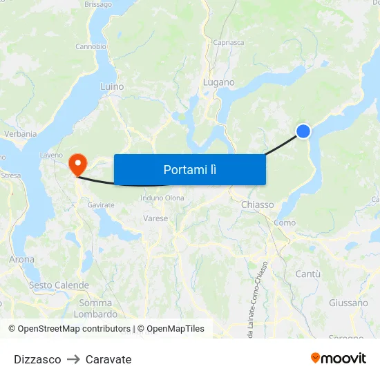 Dizzasco to Caravate map