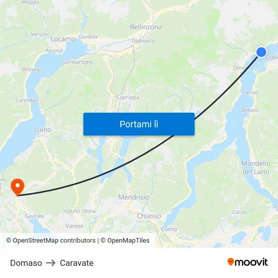 Domaso to Caravate map
