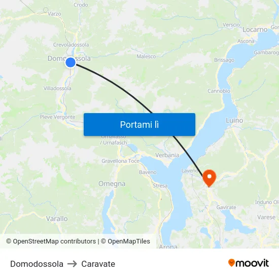 Domodossola to Caravate map