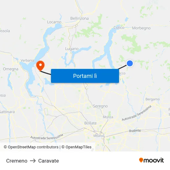 Cremeno to Caravate map