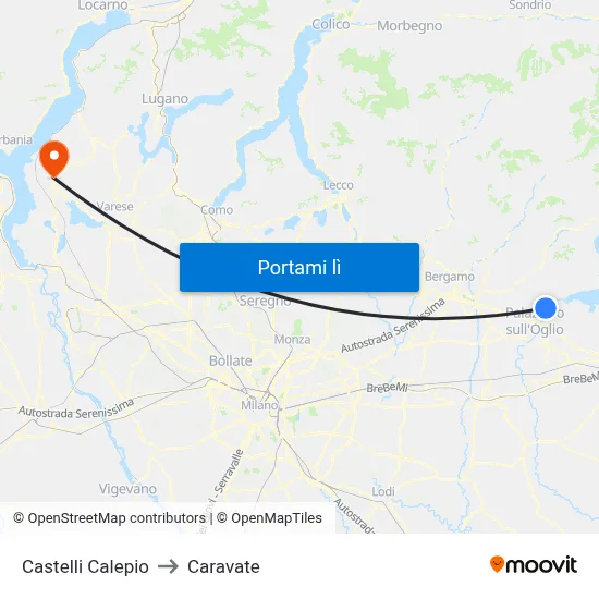 Castelli Calepio to Caravate map
