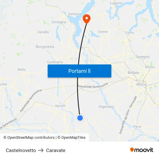 Castelnovetto to Caravate map