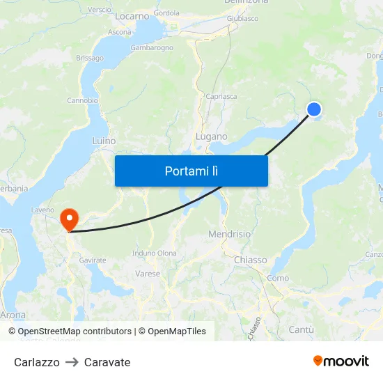 Carlazzo to Caravate map