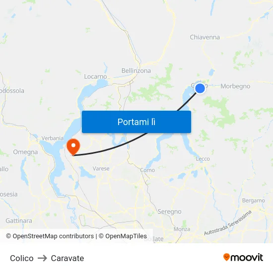 Colico to Caravate map