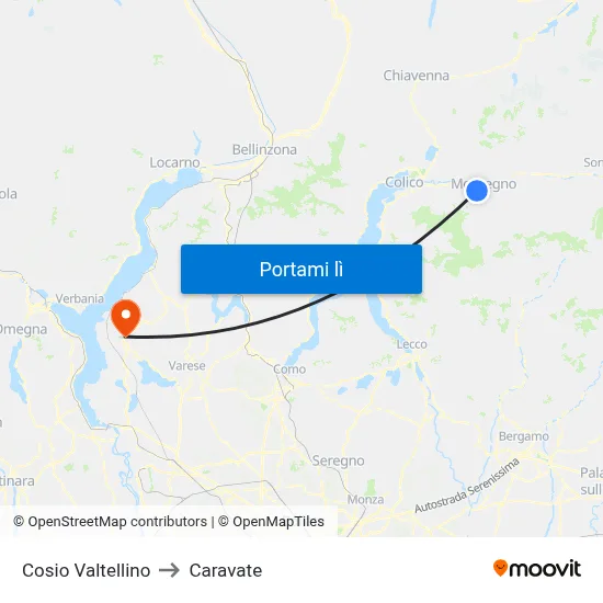 Cosio Valtellino to Caravate map