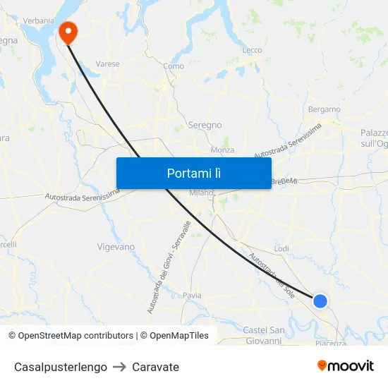 Casalpusterlengo to Caravate map