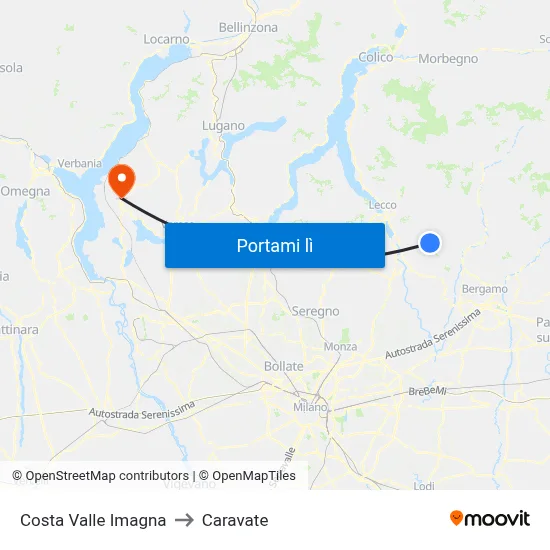 Costa Valle Imagna to Caravate map