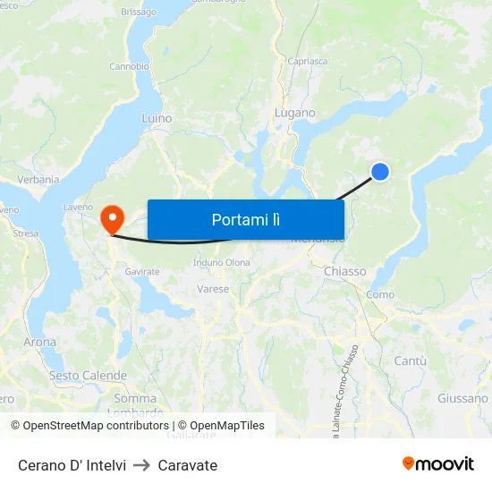 Cerano D' Intelvi to Caravate map