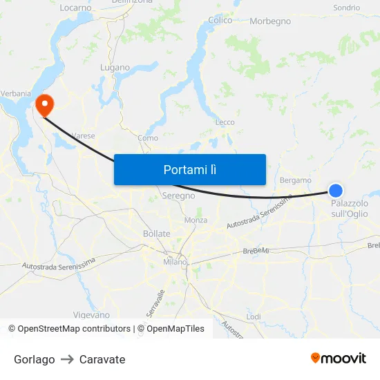 Gorlago to Caravate map