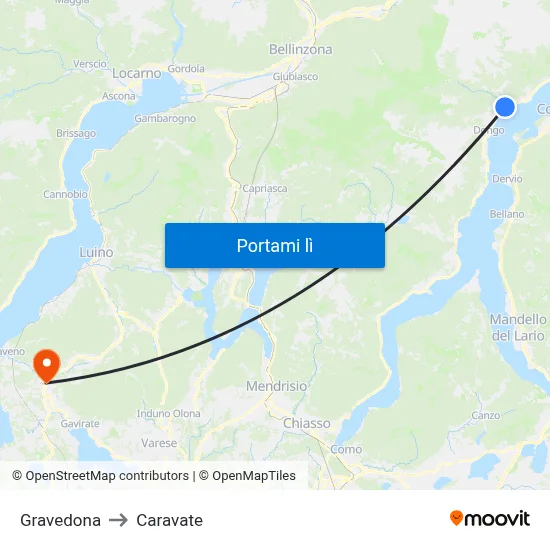 Gravedona to Caravate map