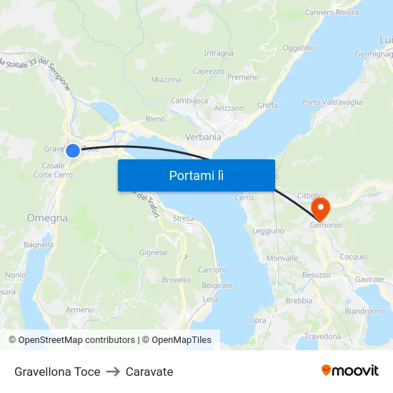 Gravellona Toce to Caravate map