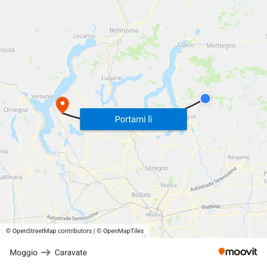 Moggio to Caravate map