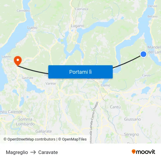 Magreglio to Caravate map