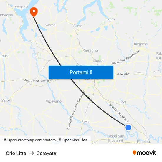 Orio Litta to Caravate map