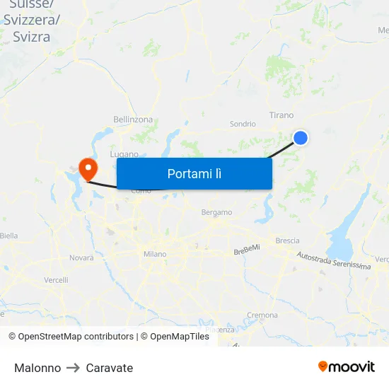 Malonno to Caravate map