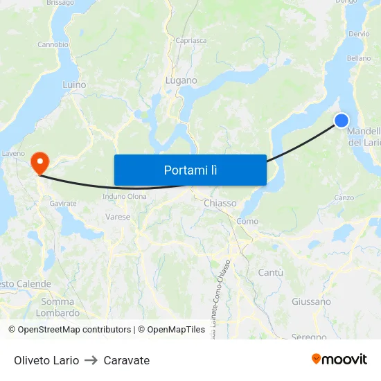 Oliveto Lario to Caravate map