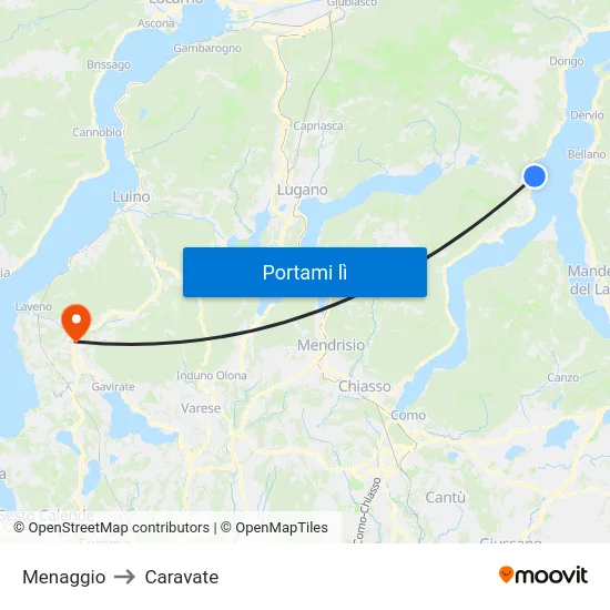 Menaggio to Caravate map
