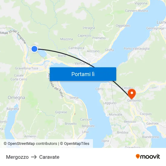 Mergozzo to Caravate map