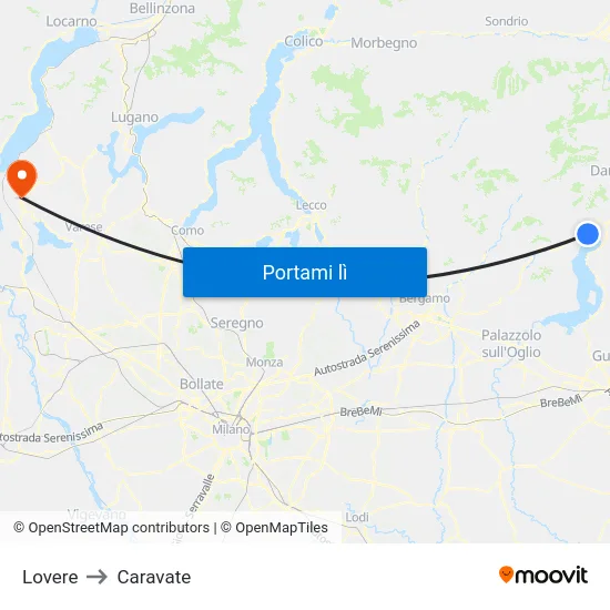 Lovere to Caravate map