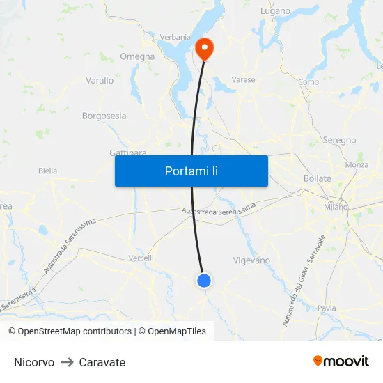 Nicorvo to Caravate map