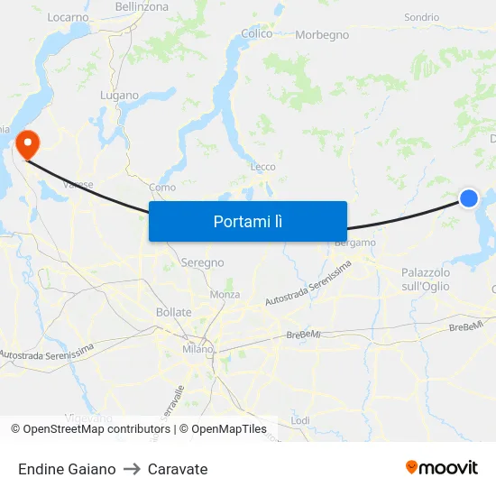 Endine Gaiano to Caravate map