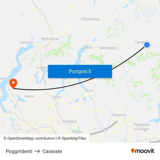 Poggiridenti to Caravate map
