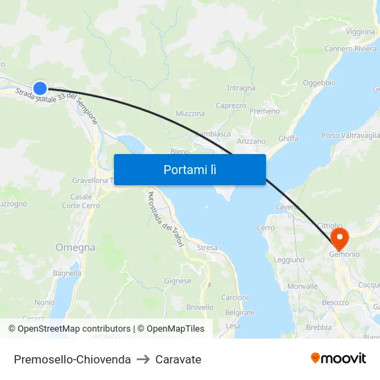 Premosello-Chiovenda to Caravate map