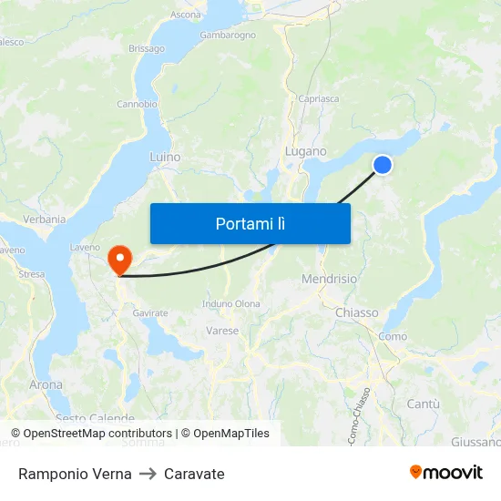 Ramponio Verna to Caravate map
