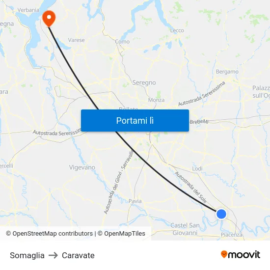 Somaglia to Caravate map