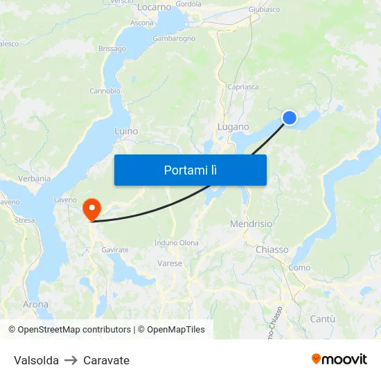 Valsolda to Caravate map