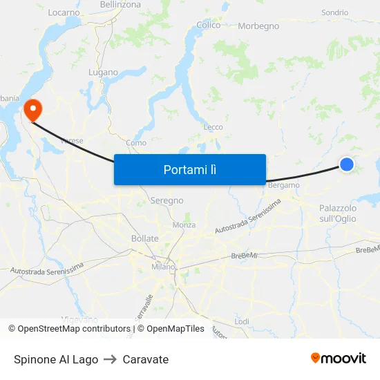 Spinone Al Lago to Caravate map