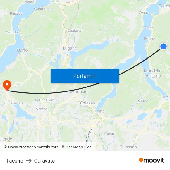 Taceno to Caravate map