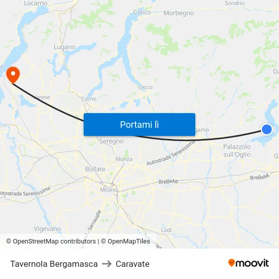 Tavernola Bergamasca to Caravate map