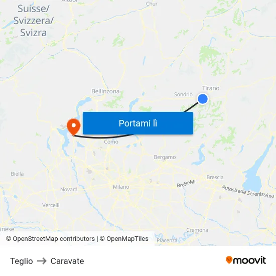 Teglio to Caravate map