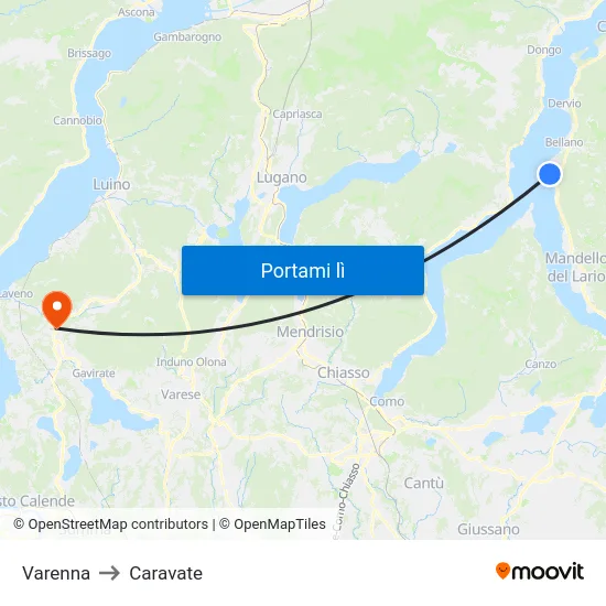 Varenna to Caravate map