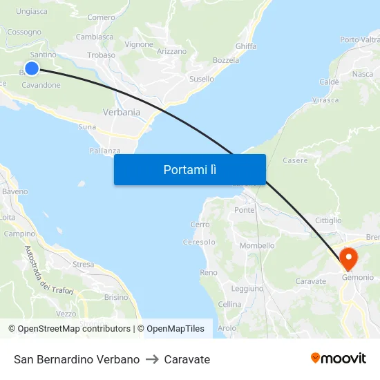 San Bernardino Verbano to Caravate map