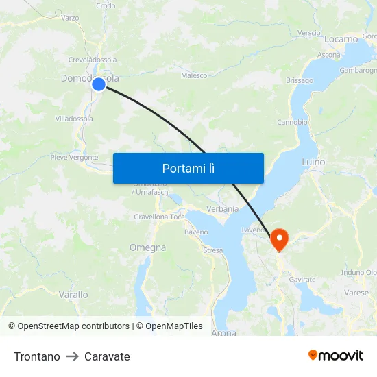 Trontano to Caravate map