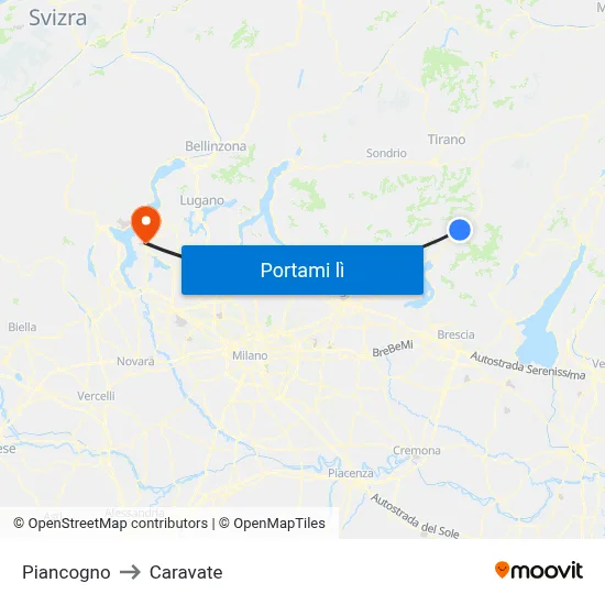 Piancogno to Caravate map