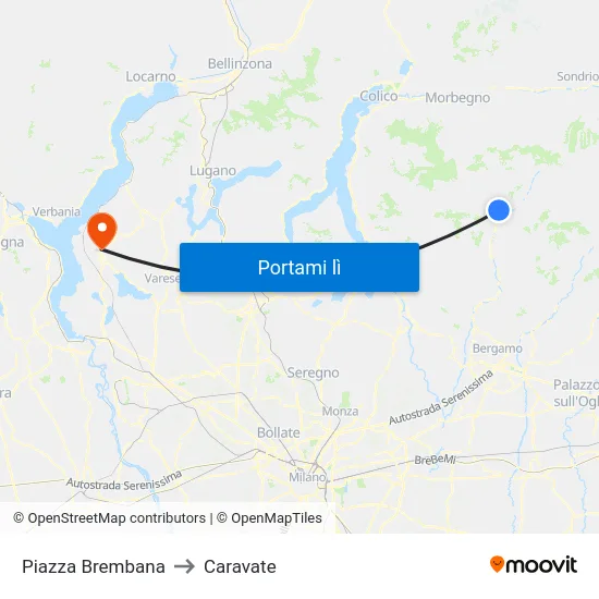 Piazza Brembana to Caravate map