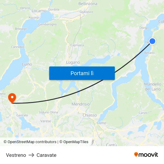 Vestreno to Caravate map
